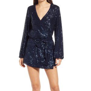New with Tags Free People Christa Sequin Romper Size Medium, Navy Blue Sequins
